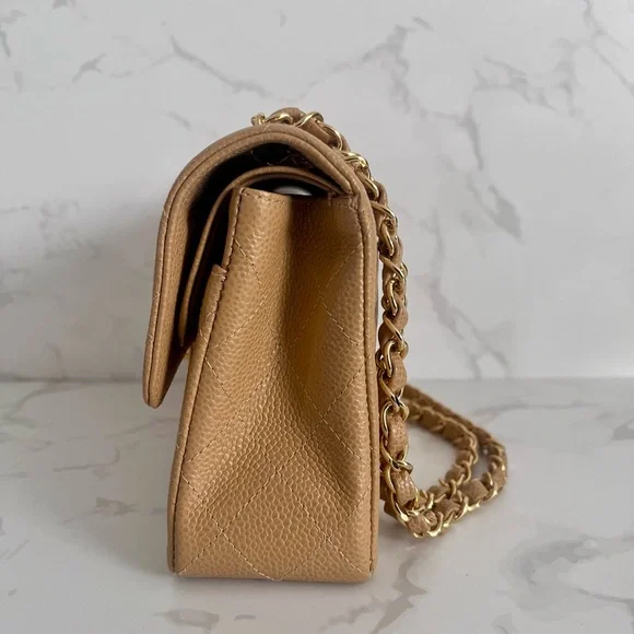 SOLD Vintage Chanel Small Double Flap Dark Beige Caviar - Picture 4 of 13